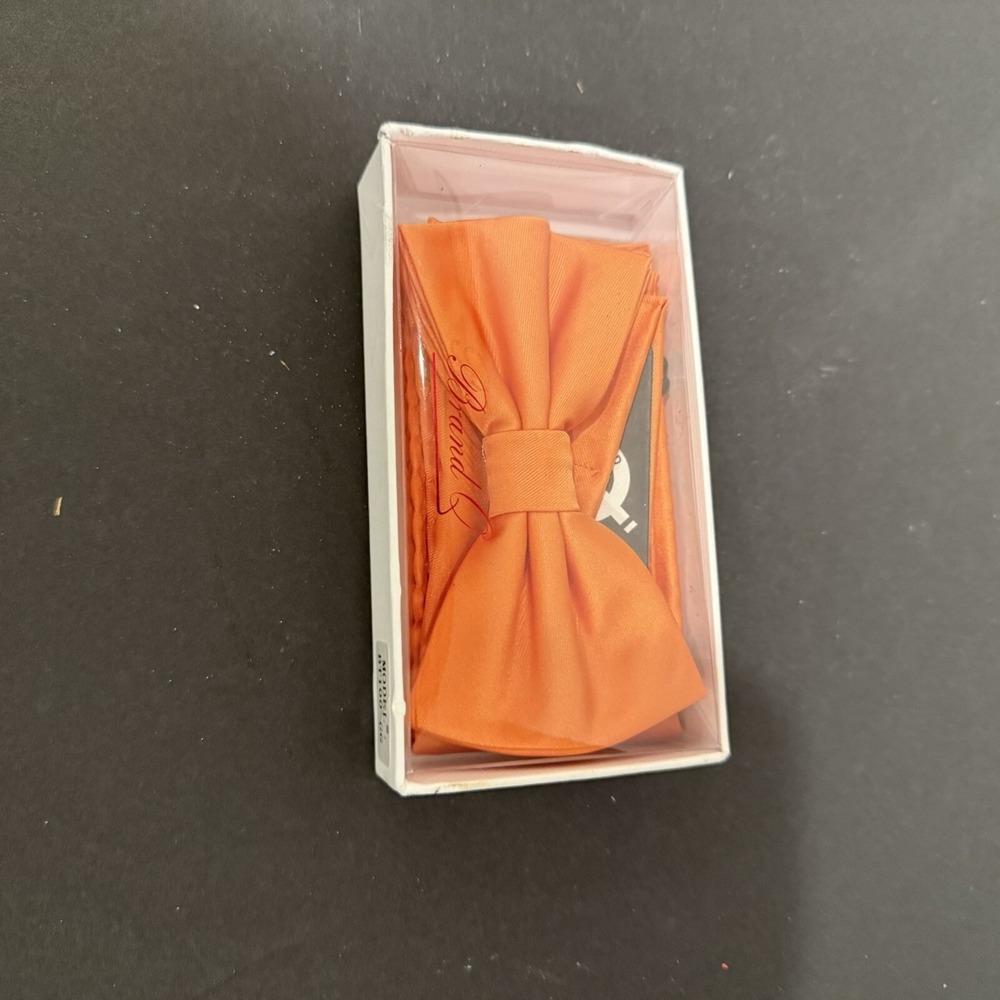 Brand Q Adjustable Orange Pre-tied Bowtie Bow Tie & hankie‎ Italy Model BT100-GG